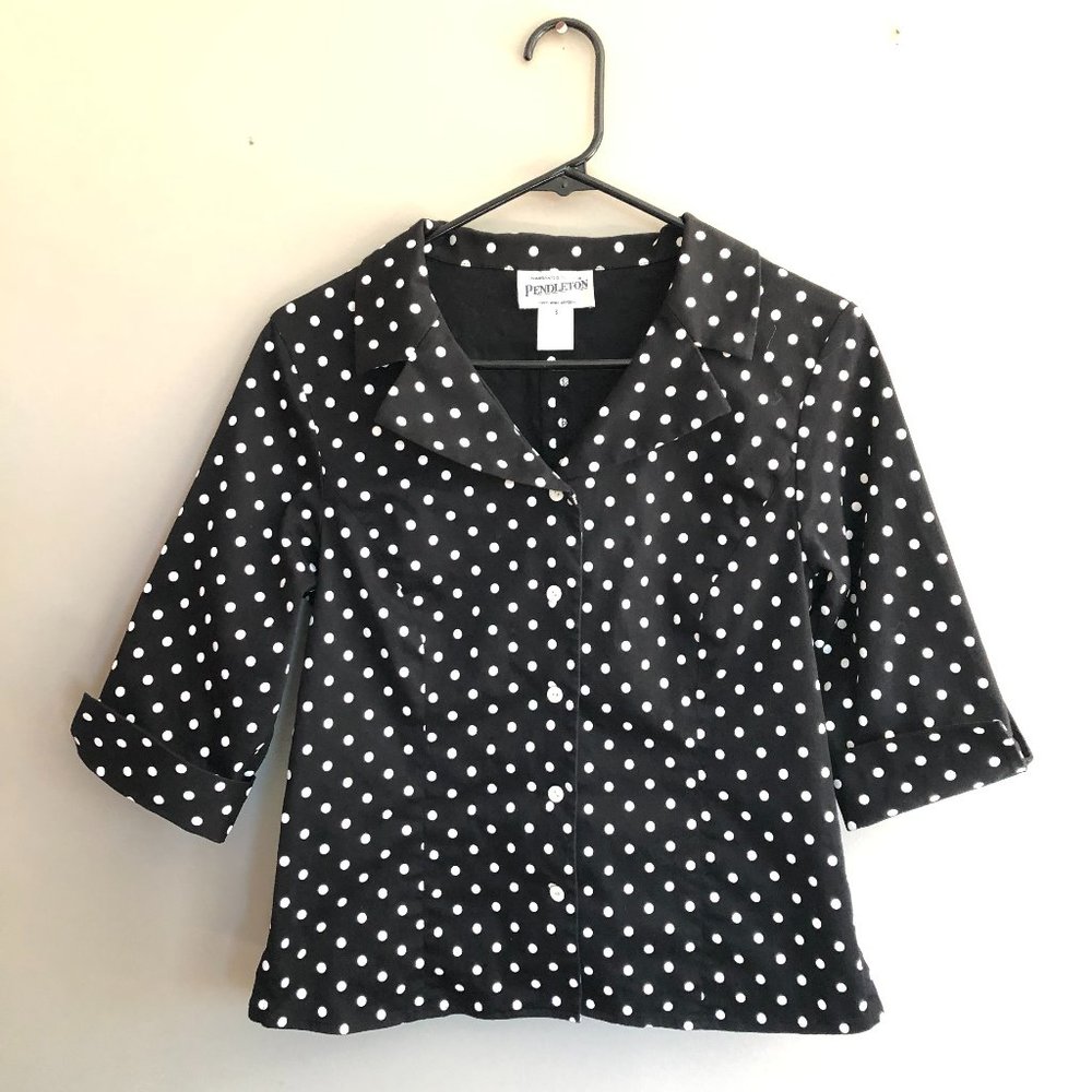 Pendleton Polka Dot Button Down Blouse Shirt Blac… - image 1